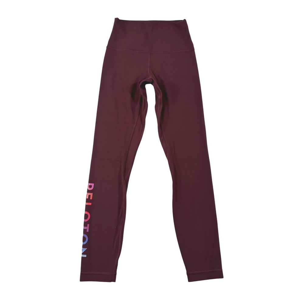 Lululemon x Peloton Womens High Rise Leggings Burgundy Rainbow Logo Size 4